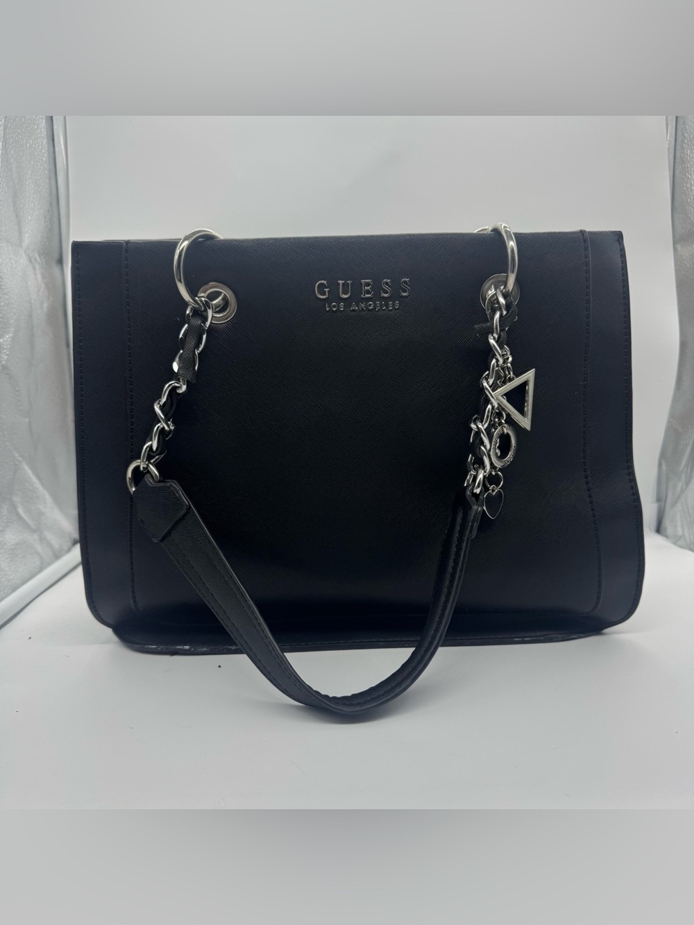 Guess Black Saffiano Chain-Handle Shoulder Bag